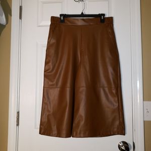 ZARA Brown Faux Leather Pants Culottes Crop